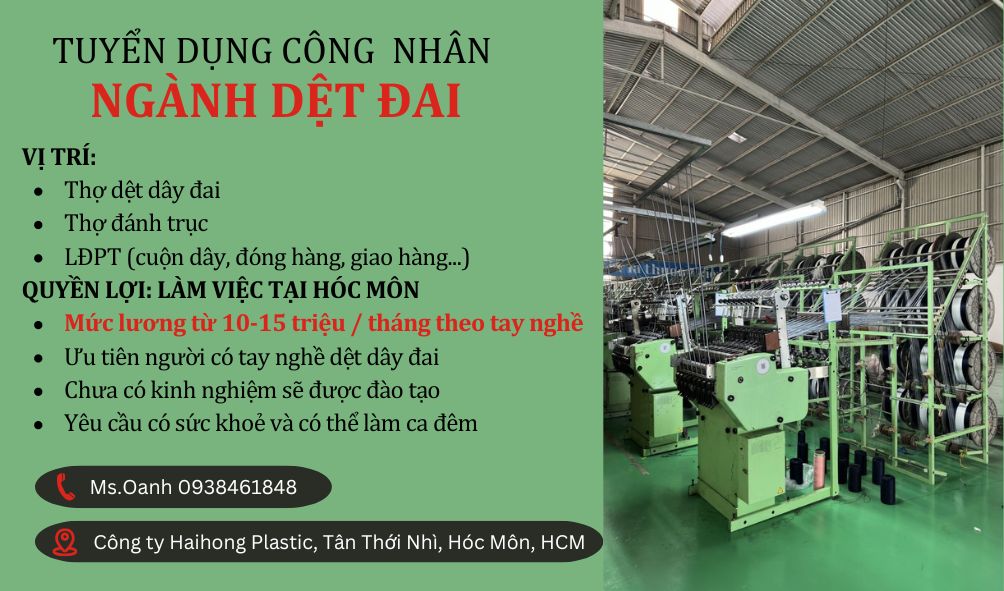 Tuyển Thợ Dệt Đai, Thun, Dây Dù